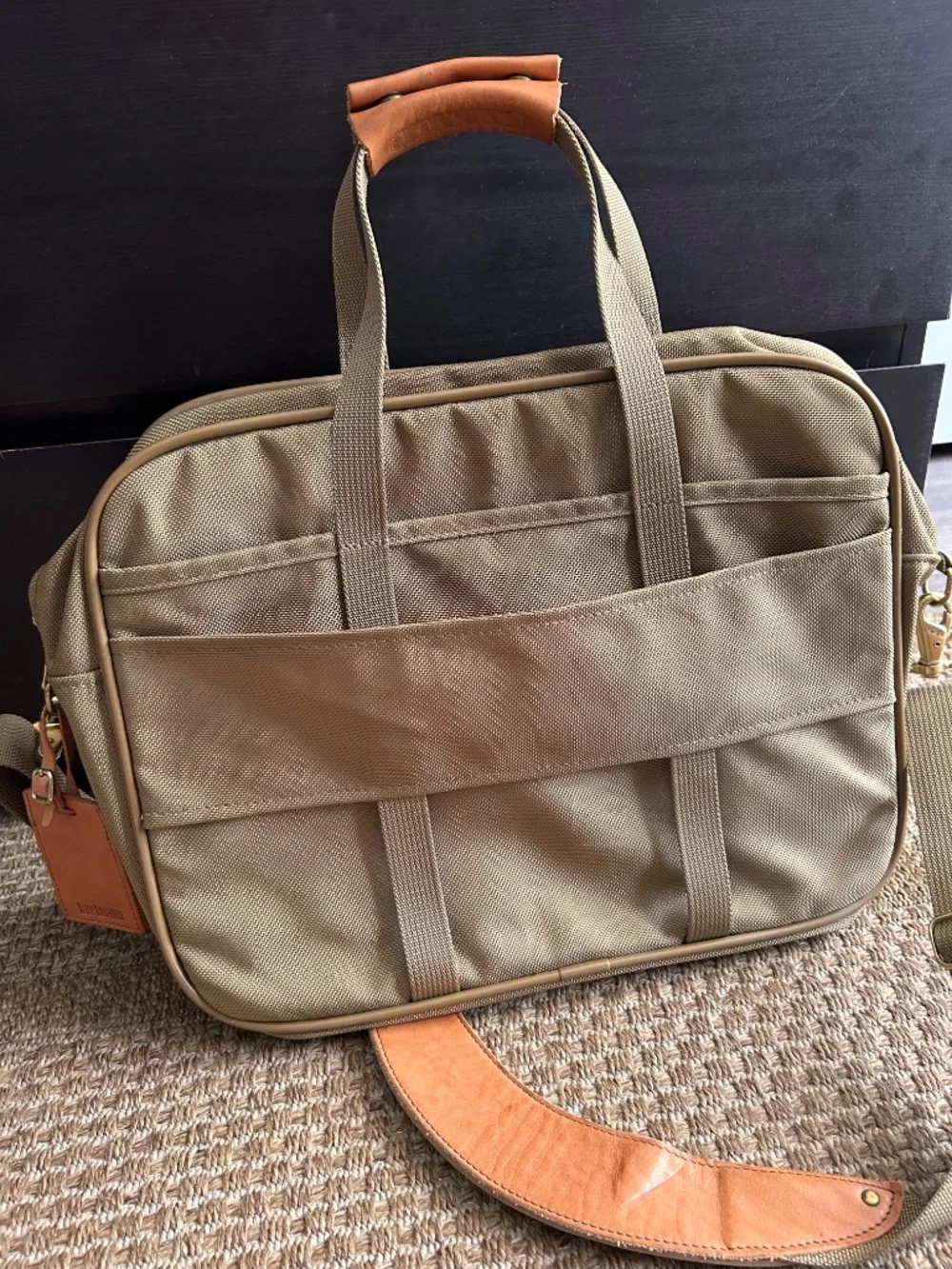 Hartmann EUC sage green ballistic nylon tan leather commuter bag briefcase 16 in